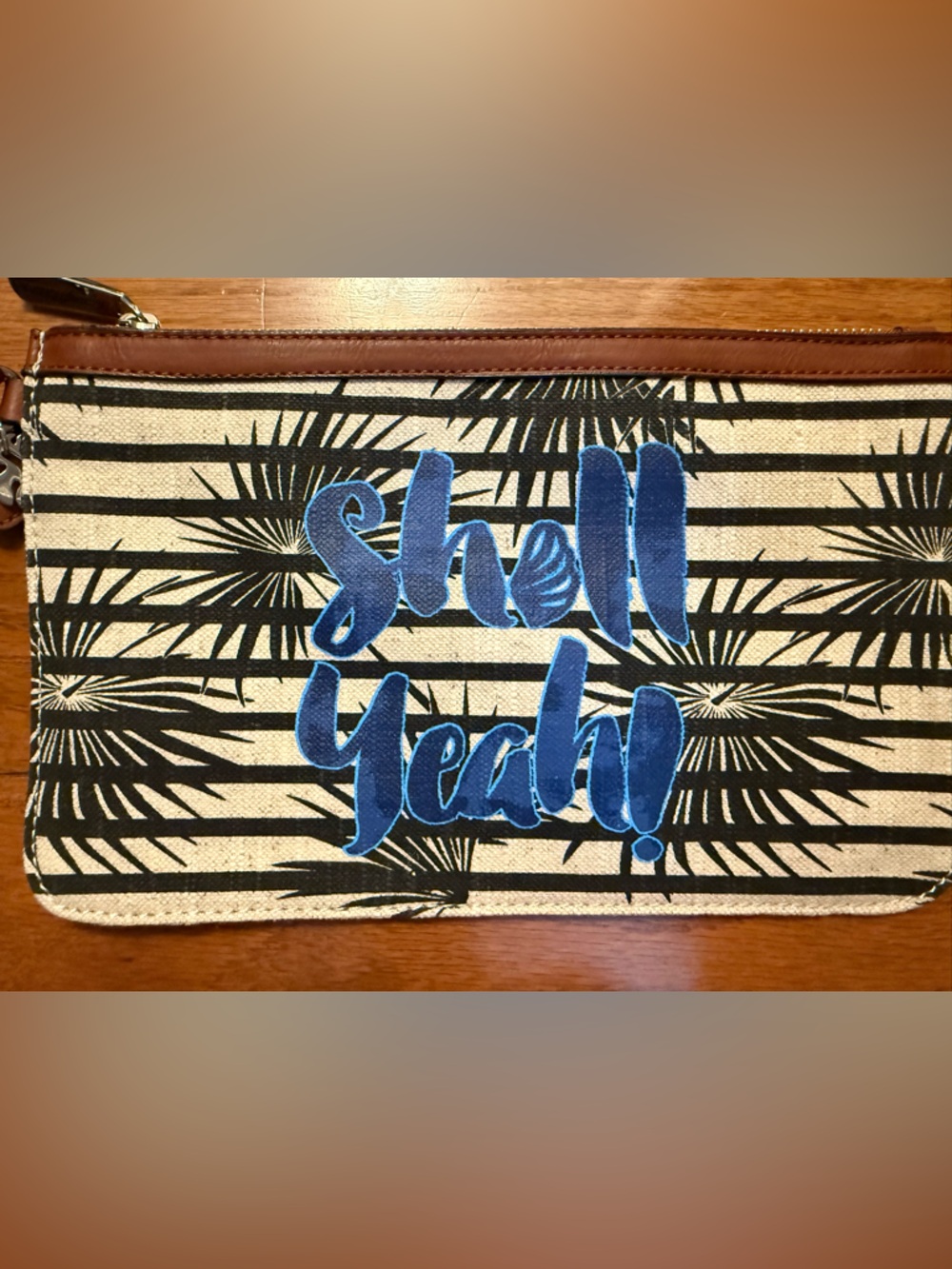 Tommy Bahama Black and Brown Palm Print Zip Pouch